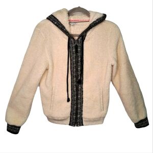 American Eagle Hooded Sherpa Jacket Full Zip Ivory Black Size XS